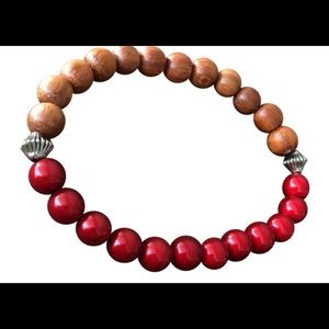 Sandalwood bead bracelet red bead & silver spacer